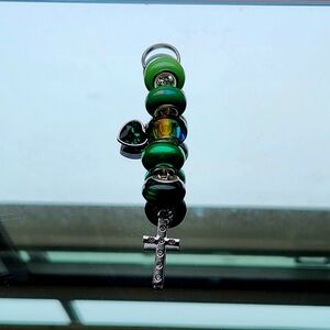 Green and Silver Charm Keychain